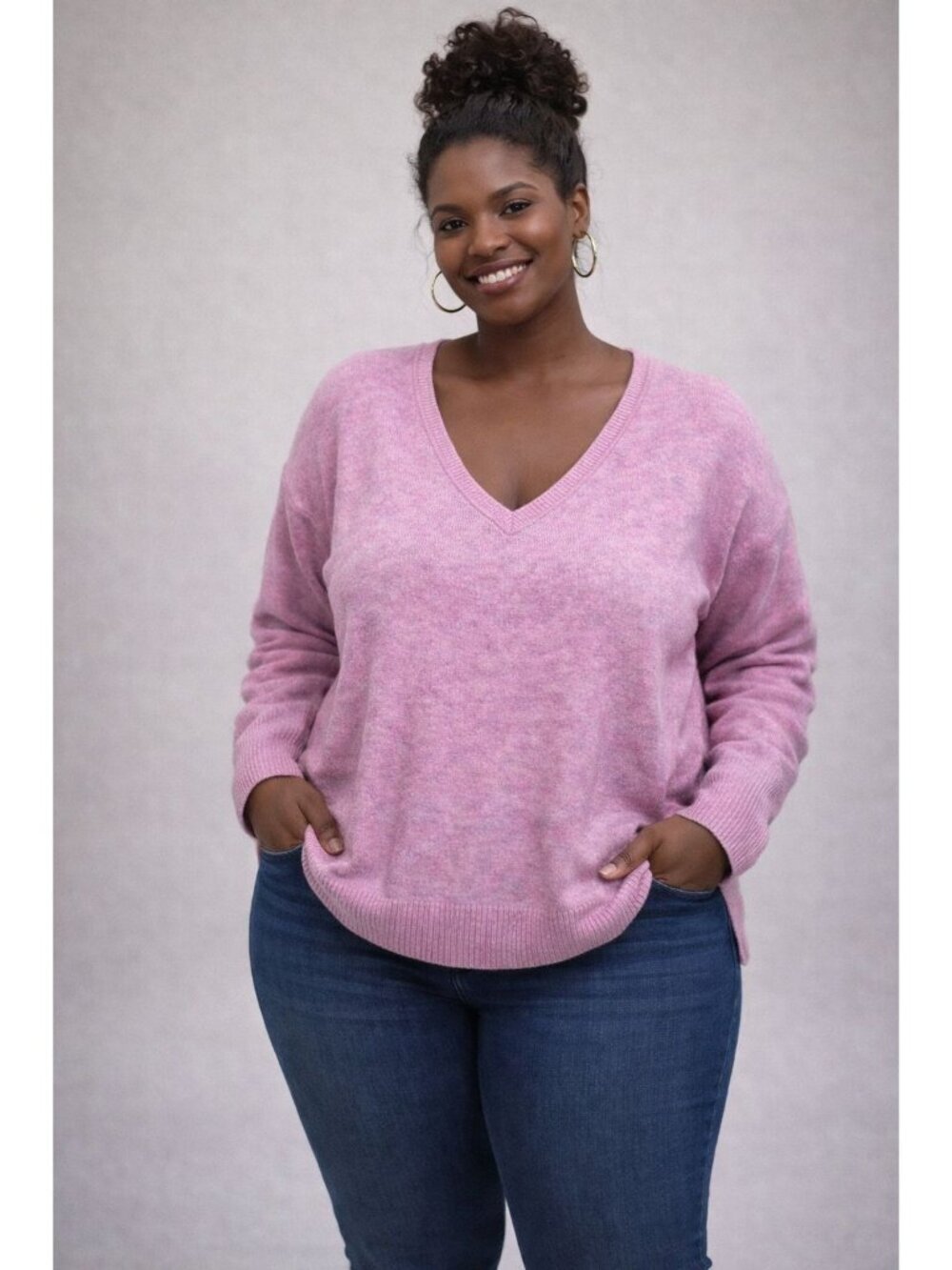 A New Day Womens Pink V-Neck Sweater 2X Recycled Polyester Blend Lightweight Pul